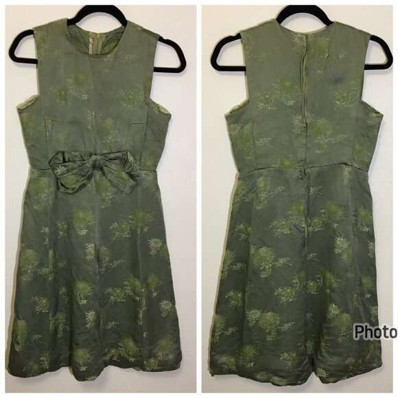 Vintage 50s 60s Green Party Dress with Bow Wiggle Cocktail Holiday Christmas (IB - Picture 1 of 16